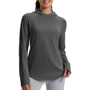 imageMAGCOMSEN Womens UPF 50 Sun Protection Hoodie Long Sleeve Lightweight Quick Dry Shirt Athletic Outdoor Fishing HikingDark Gray