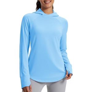 imageMAGCOMSEN Womens UPF 50 Sun Protection Hoodie Long Sleeve Lightweight Quick Dry Shirt Athletic Outdoor Fishing HikingLight Sky Blue