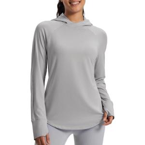 imageMAGCOMSEN Womens UPF 50 Sun Protection Hoodie Long Sleeve Lightweight Quick Dry Shirt Athletic Outdoor Fishing HikingLiight Gray