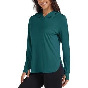 imageMAGCOMSEN Womens UPF 80 Sun Protection Hoodie Long Sleeve Hiking Fishing Lightweight UV Rashguard with Thumb HoleE Green