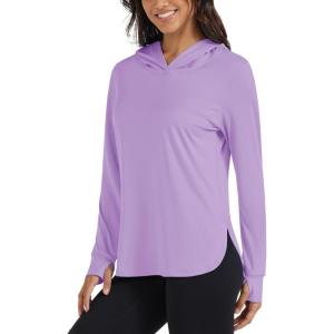 imageMAGCOMSEN Womens UPF 80 Sun Protection Hoodie Long Sleeve Hiking Fishing Lightweight UV Rashguard with Thumb HoleLight Purple