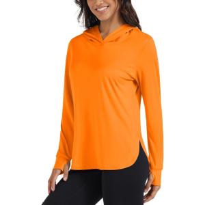 imageMAGCOMSEN Womens UPF 80 Sun Protection Hoodie Long Sleeve Hiking Fishing Lightweight UV Rashguard with Thumb HoleOrange