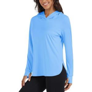 imageMAGCOMSEN Womens UPF 80 Sun Protection Hoodie Long Sleeve Hiking Fishing Lightweight UV Rashguard with Thumb HoleSky Blue