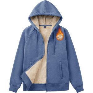 imageMAGCOMSEN Womens Zip Up Hoodies Sherpa Fleece Lined Sweatshirts Hooded Winter Coat Thick Warm Jackets Casual Cold WeatherBlue