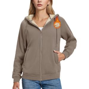 imageMAGCOMSEN Womens Zip Up Hoodies Sherpa Fleece Lined Sweatshirts Hooded Winter Coat Thick Warm Jackets Casual Cold WeatherCoffee Gray