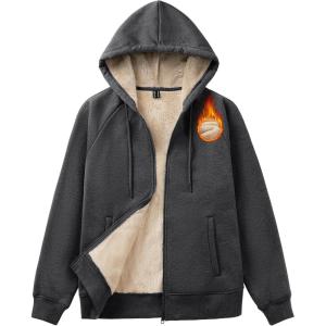 imageMAGCOMSEN Womens Zip Up Hoodies Sherpa Fleece Lined Sweatshirts Hooded Winter Coat Thick Warm Jackets Casual Cold WeatherGray