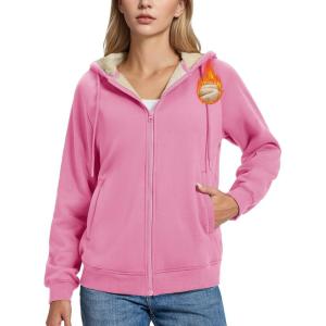 imageMAGCOMSEN Womens Zip Up Hoodies Sherpa Fleece Lined Sweatshirts Hooded Winter Coat Thick Warm Jackets Casual Cold WeatherHot Pink
