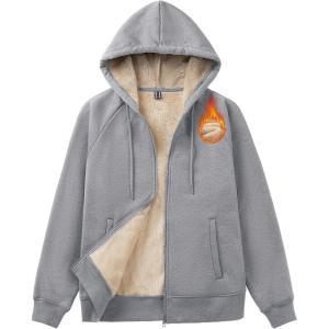 imageMAGCOMSEN Womens Zip Up Hoodies Sherpa Fleece Lined Sweatshirts Hooded Winter Coat Thick Warm Jackets Casual Cold WeatherLight Gray