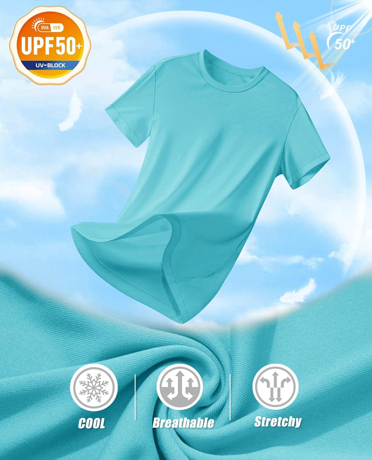 imageMAGCOMSEN 4 Pack Womens Short Sleeve Workout TShirts UPF 50 Moisture Wicking Rash Guard Dry Fit Athletic Running TopsBlack  White  Lake Blue  Light Pink