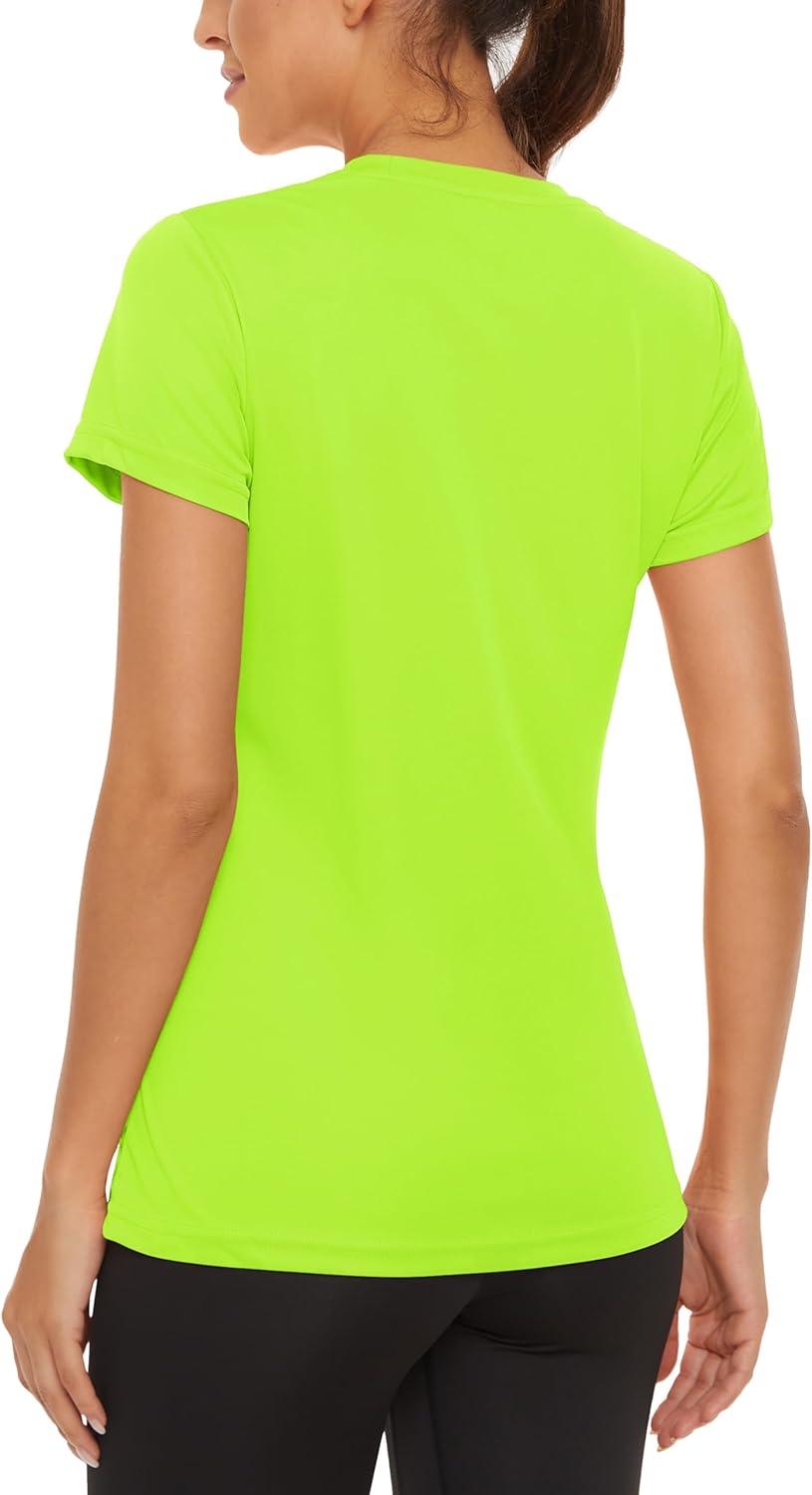 imageMAGCOMSEN 4 Pack Womens Short Sleeve Workout TShirts UPF 50 Moisture Wicking Rash Guard Dry Fit Athletic Running TopsBlack  White  Navy  Fluorescent Green