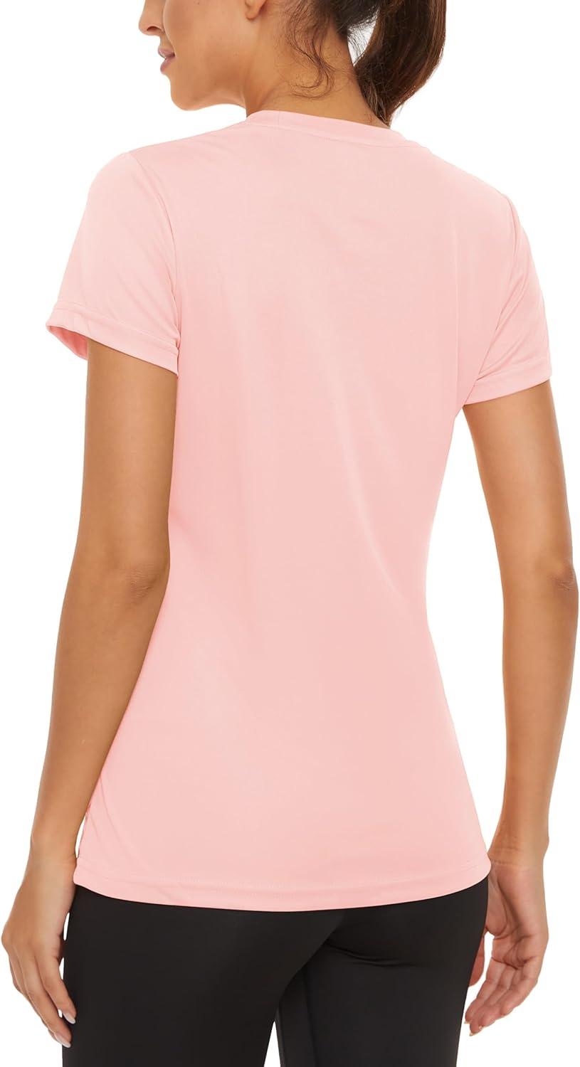 imageMAGCOMSEN 4 Pack Womens Short Sleeve Workout TShirts UPF 50 Moisture Wicking Rash Guard Dry Fit Athletic Running TopsBlack  White  Navy  Light Pink