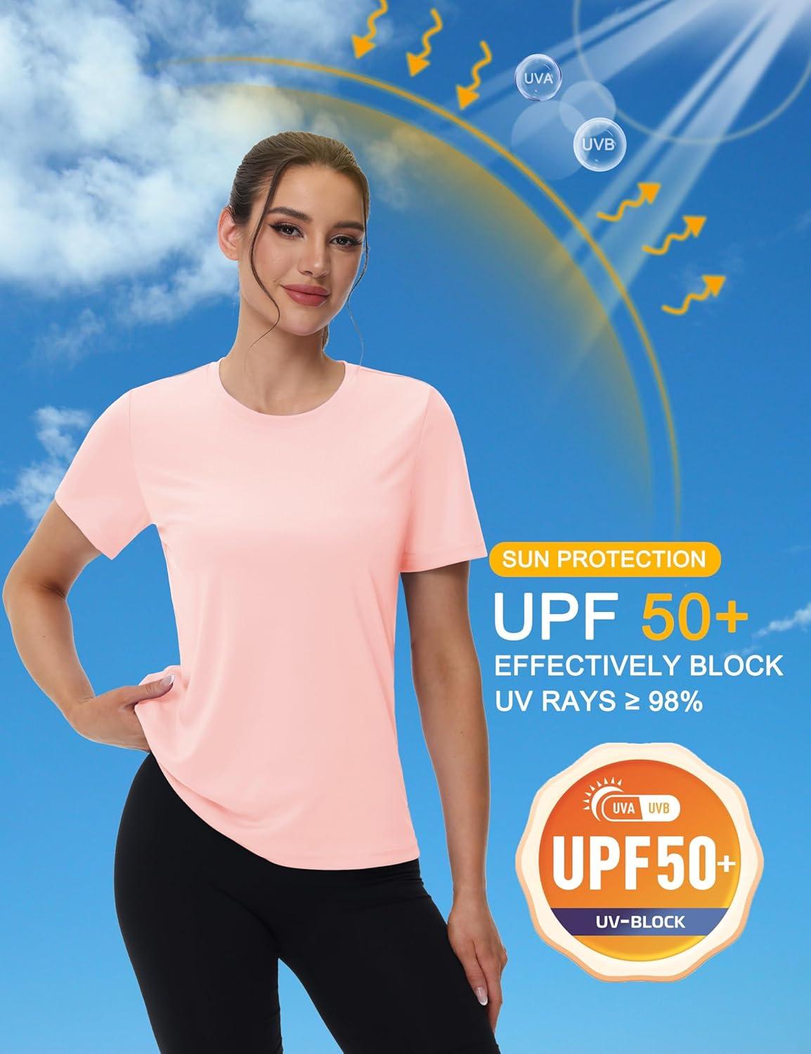 imageMAGCOMSEN 4 Pack Womens Short Sleeve Workout TShirts UPF 50 Moisture Wicking Rash Guard Dry Fit Athletic Running TopsBlack  White  Navy  Light Pink