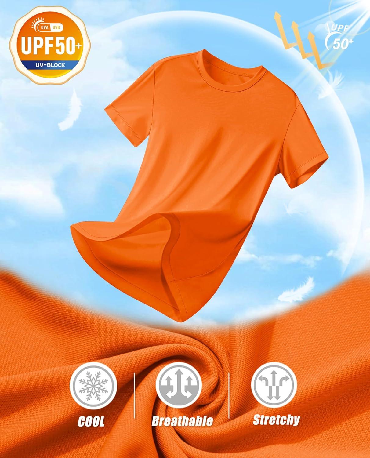 imageMAGCOMSEN 4 Pack Womens Short Sleeve Workout TShirts UPF 50 Moisture Wicking Rash Guard Dry Fit Athletic Running TopsWhite  Black  Fluorescent Orange  Fluorescent Green