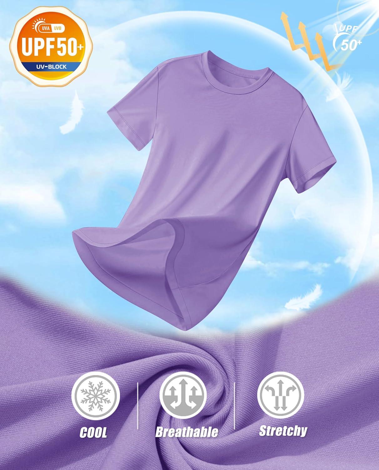 imageMAGCOMSEN 4 Pack Womens Short Sleeve Workout TShirts UPF 50 Moisture Wicking Rash Guard Dry Fit Athletic Running TopsWhite  Black  Light Gray  Light Purple