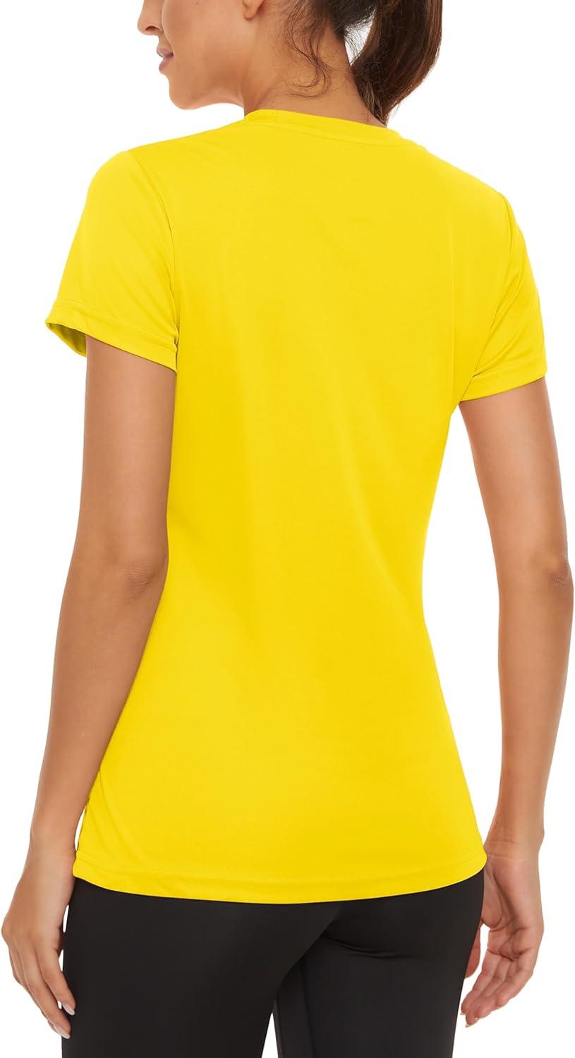 imageMAGCOMSEN 4 Pack Womens Short Sleeve Workout TShirts UPF 50 Moisture Wicking Rash Guard Dry Fit Athletic Running TopsWhite  Light Pink  Yellow  Light Purple