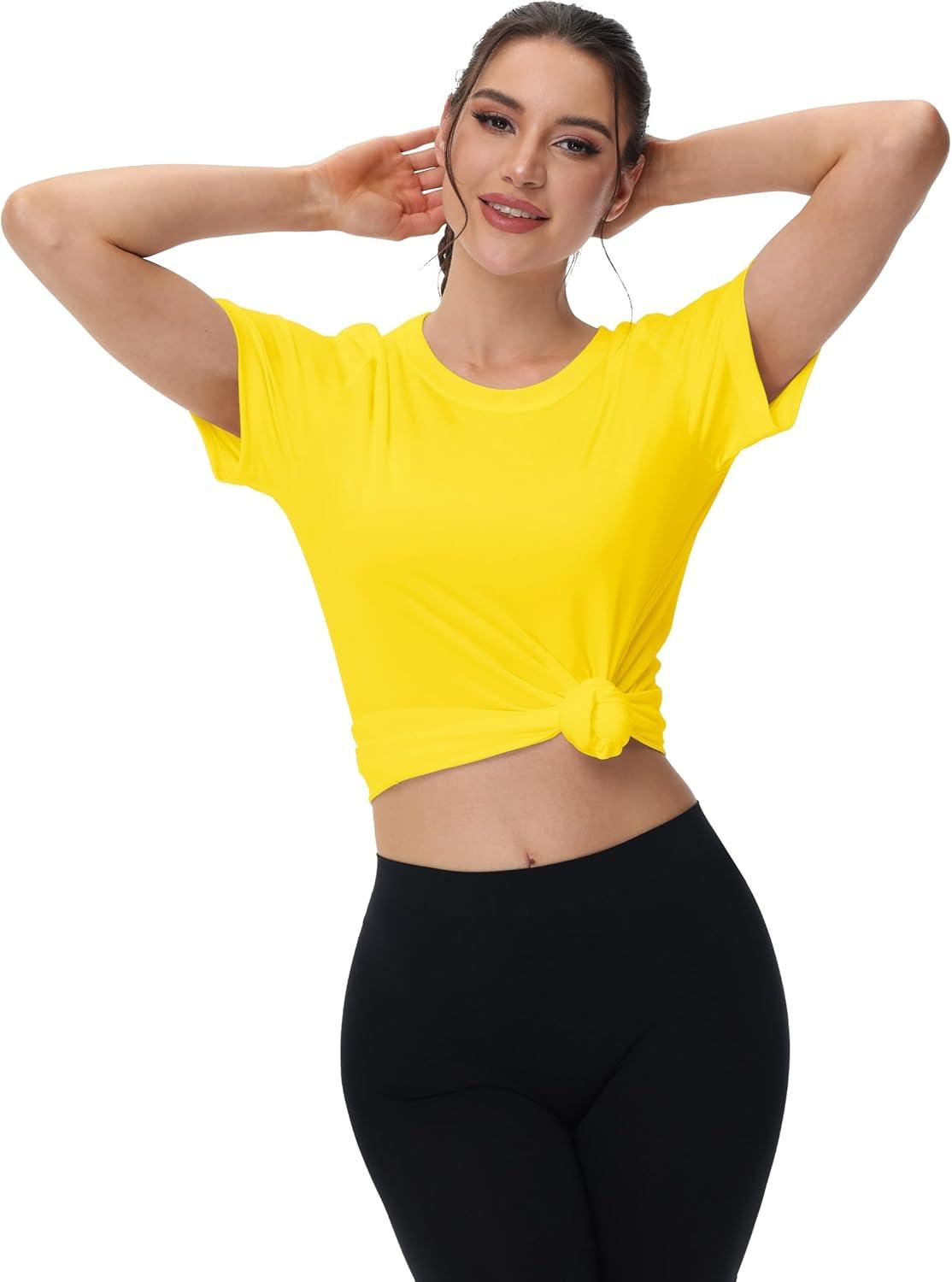 imageMAGCOMSEN 4 Pack Womens Short Sleeve Workout TShirts UPF 50 Moisture Wicking Rash Guard Dry Fit Athletic Running TopsWhite  Light Pink  Yellow  Light Purple