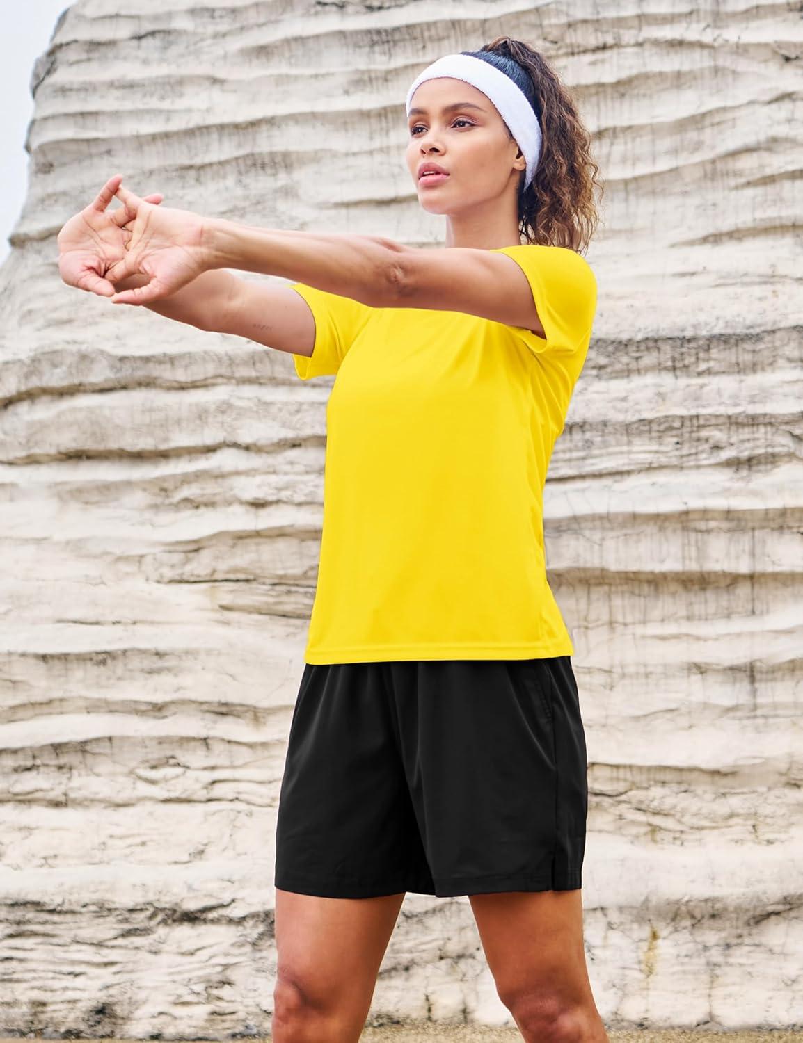 imageMAGCOMSEN 4 Pack Womens Short Sleeve Workout TShirts UPF 50 Moisture Wicking Rash Guard Dry Fit Athletic Running TopsWhite  Light Pink  Yellow  Light Purple