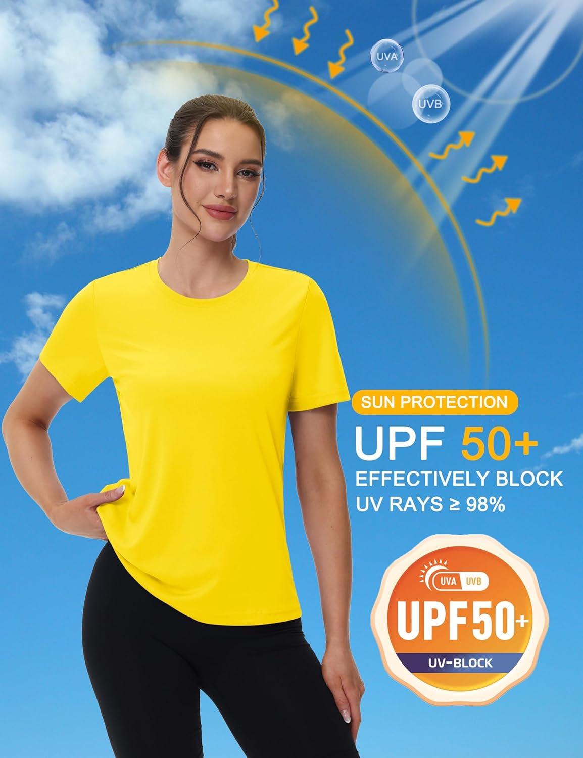 imageMAGCOMSEN 4 Pack Womens Short Sleeve Workout TShirts UPF 50 Moisture Wicking Rash Guard Dry Fit Athletic Running TopsWhite  Light Pink  Yellow  Light Purple