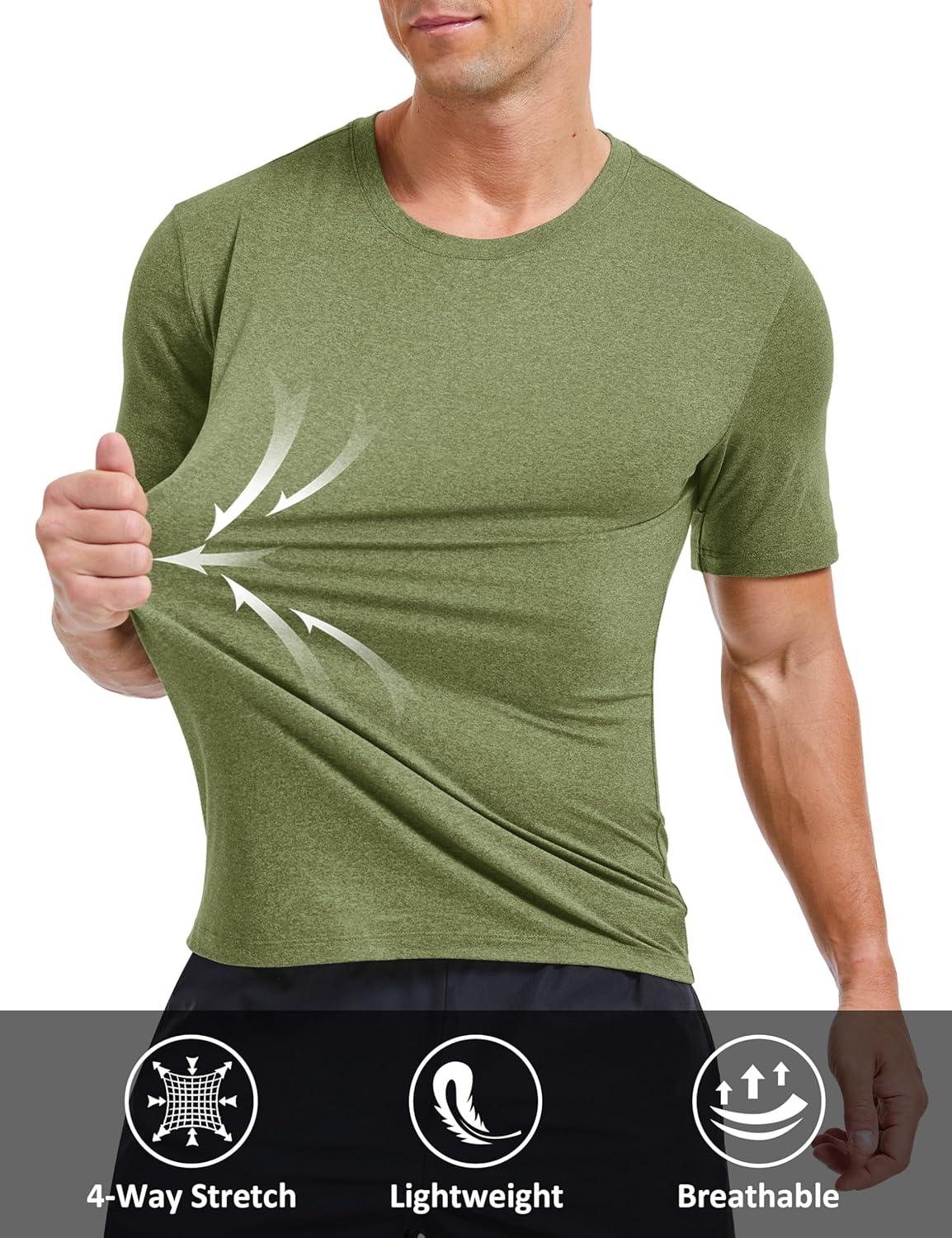 imageMAGCOMSEN Mens Dry Fit Workout Shirts Short Sleeve Tee Shirts Moisture Wicking Athletic Running Performence TshirtsArmy Green