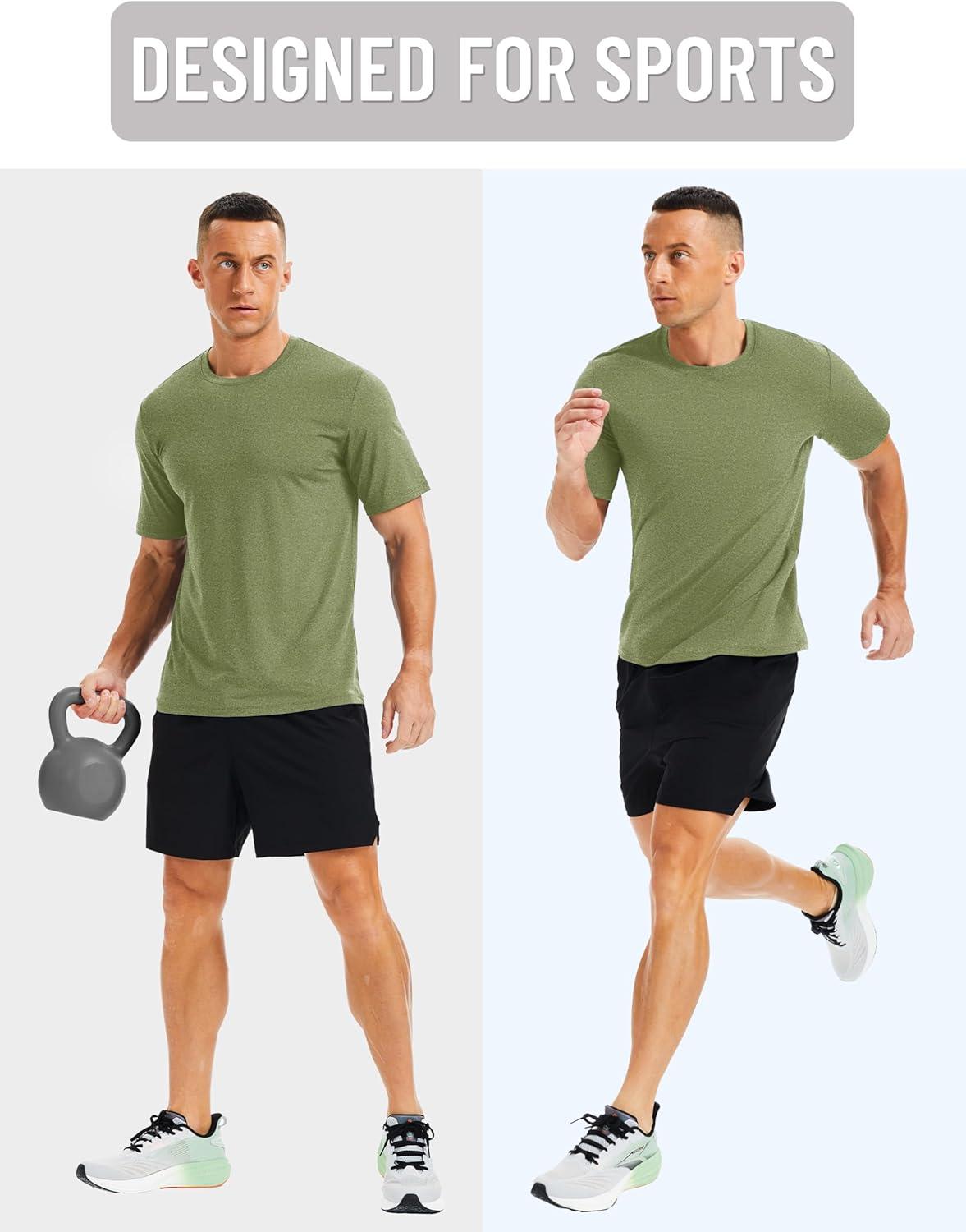 imageMAGCOMSEN Mens Dry Fit Workout Shirts Short Sleeve Tee Shirts Moisture Wicking Athletic Running Performence TshirtsArmy Green
