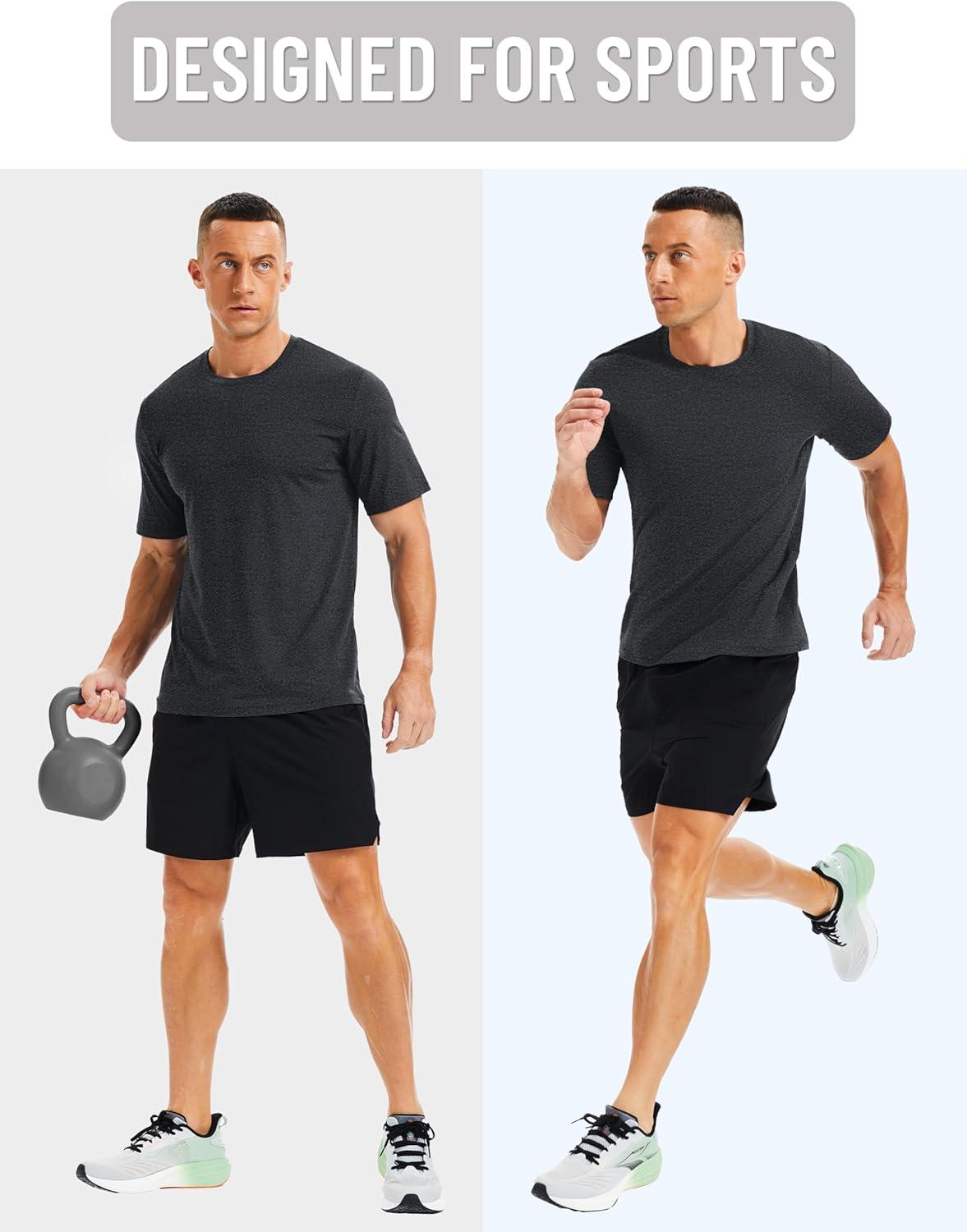 imageMAGCOMSEN Mens Dry Fit Workout Shirts Short Sleeve Tee Shirts Moisture Wicking Athletic Running Performence TshirtsBlack