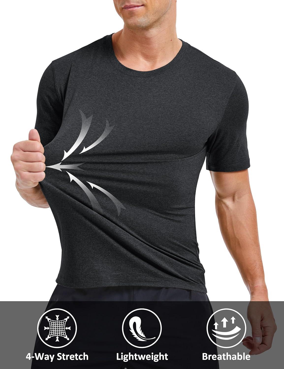 imageMAGCOMSEN Mens Dry Fit Workout Shirts Short Sleeve Tee Shirts Moisture Wicking Athletic Running Performence TshirtsBlack