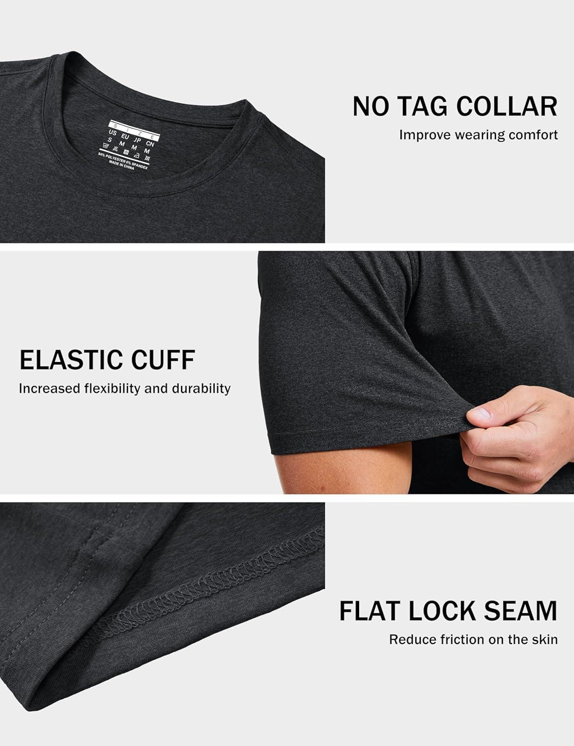 imageMAGCOMSEN Mens Dry Fit Workout Shirts Short Sleeve Tee Shirts Moisture Wicking Athletic Running Performence TshirtsBlack