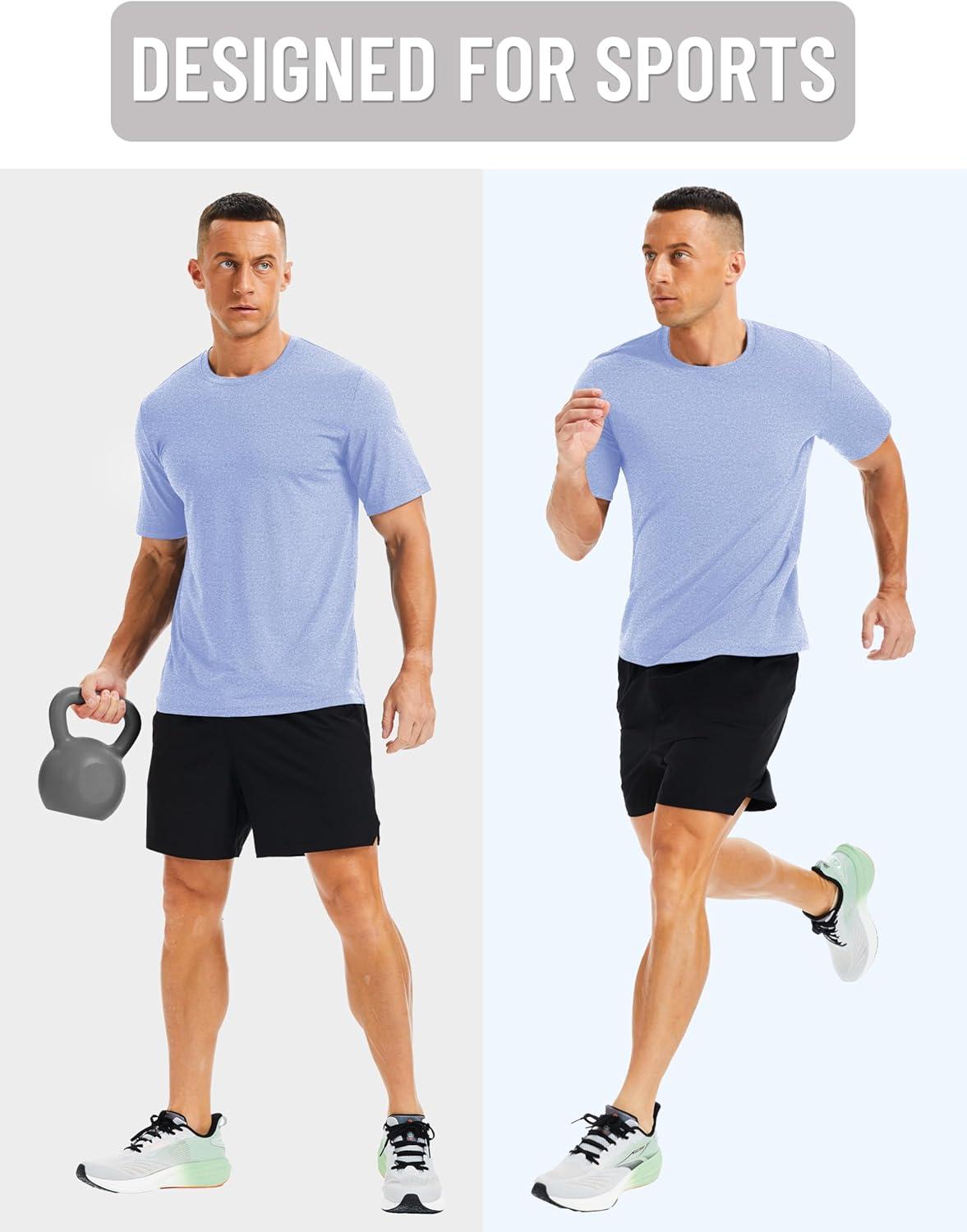 imageMAGCOMSEN Mens Dry Fit Workout Shirts Short Sleeve Tee Shirts Moisture Wicking Athletic Running Performence TshirtsBlue