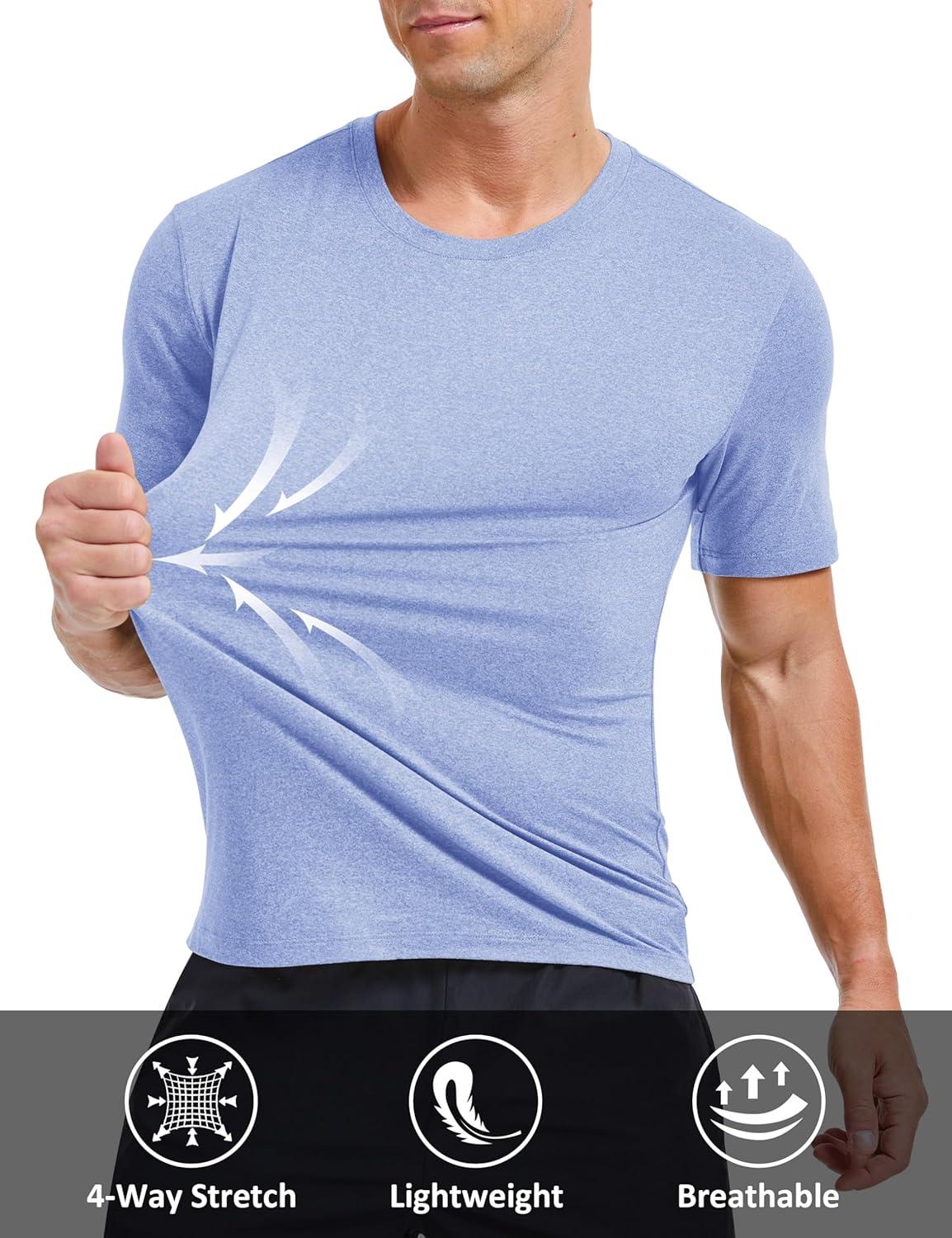 imageMAGCOMSEN Mens Dry Fit Workout Shirts Short Sleeve Tee Shirts Moisture Wicking Athletic Running Performence TshirtsBlue