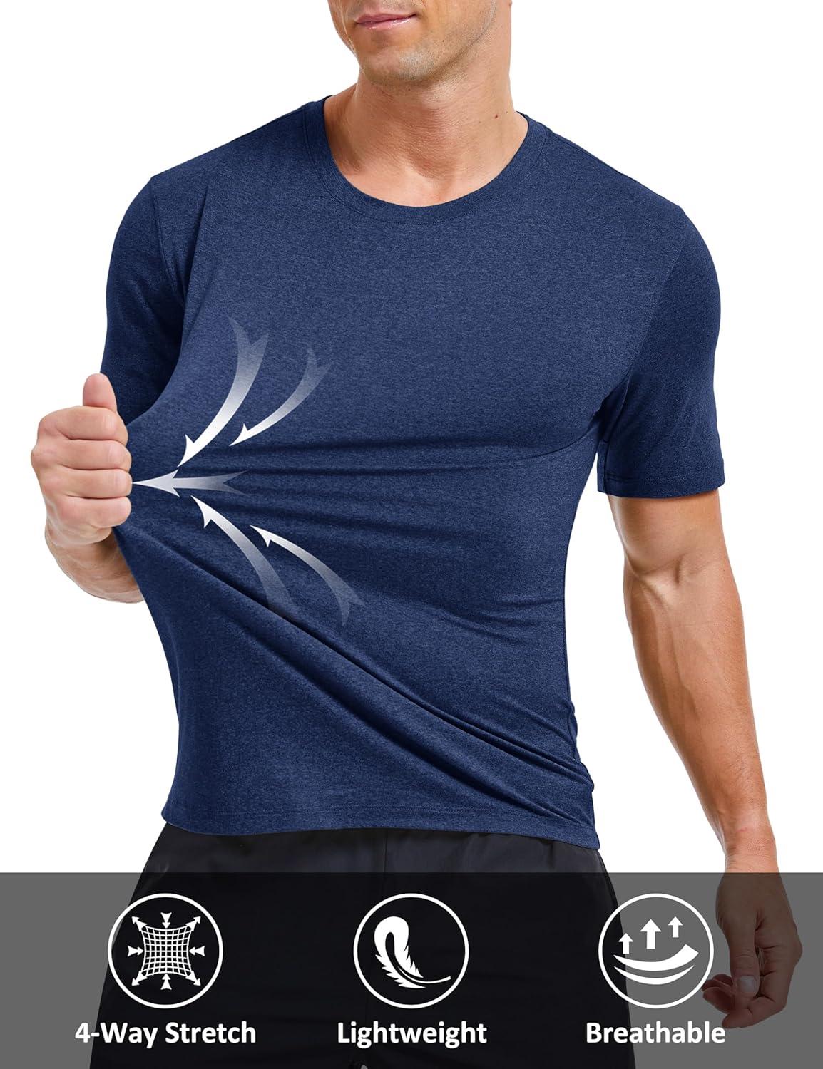 imageMAGCOMSEN Mens Dry Fit Workout Shirts Short Sleeve Tee Shirts Moisture Wicking Athletic Running Performence TshirtsDark Blue