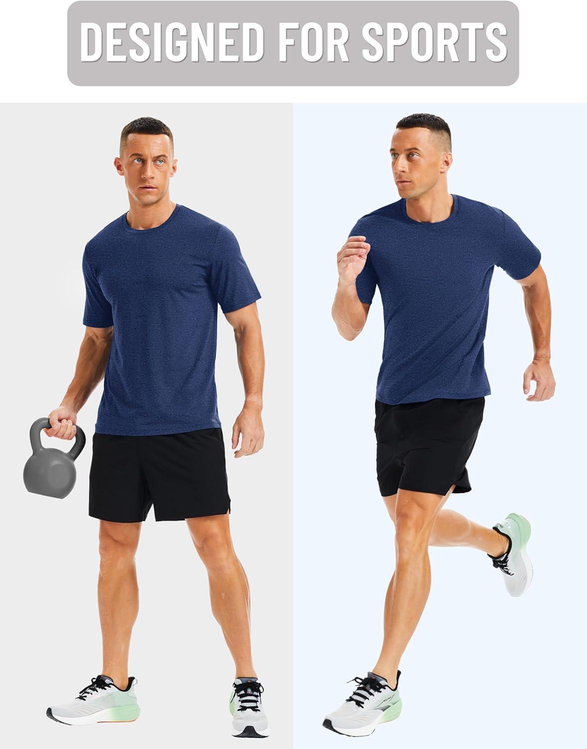 imageMAGCOMSEN Mens Dry Fit Workout Shirts Short Sleeve Tee Shirts Moisture Wicking Athletic Running Performence TshirtsDark Blue
