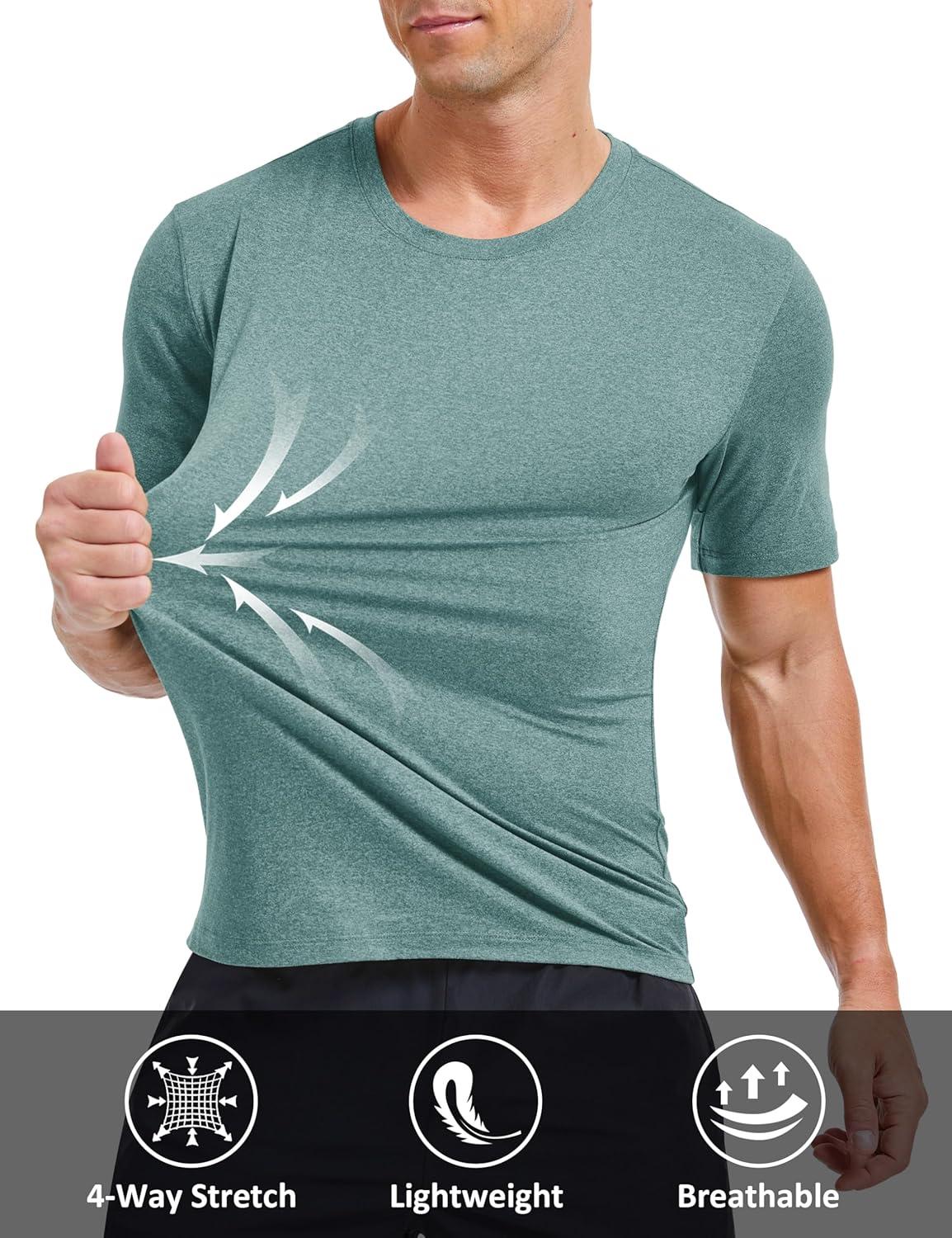 imageMAGCOMSEN Mens Dry Fit Workout Shirts Short Sleeve Tee Shirts Moisture Wicking Athletic Running Performence TshirtsDark Green