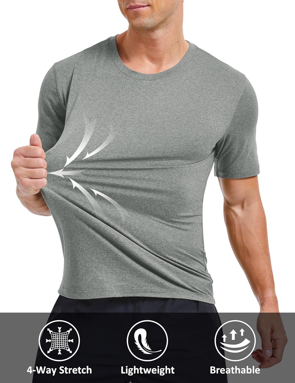 imageMAGCOMSEN Mens Dry Fit Workout Shirts Short Sleeve Tee Shirts Moisture Wicking Athletic Running Performence TshirtsGrey