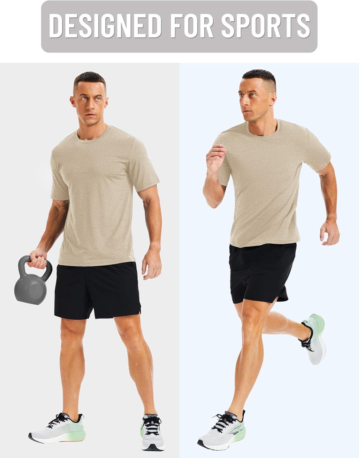 imageMAGCOMSEN Mens Dry Fit Workout Shirts Short Sleeve Tee Shirts Moisture Wicking Athletic Running Performence TshirtsKhaki