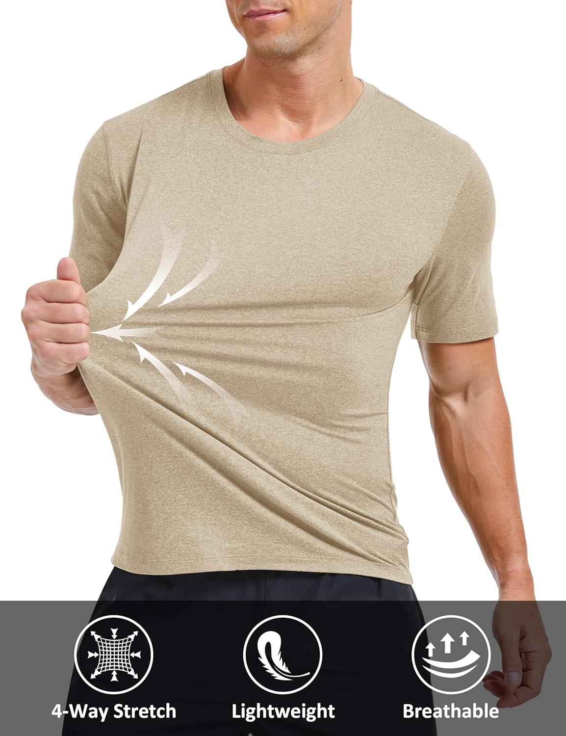 imageMAGCOMSEN Mens Dry Fit Workout Shirts Short Sleeve Tee Shirts Moisture Wicking Athletic Running Performence TshirtsKhaki