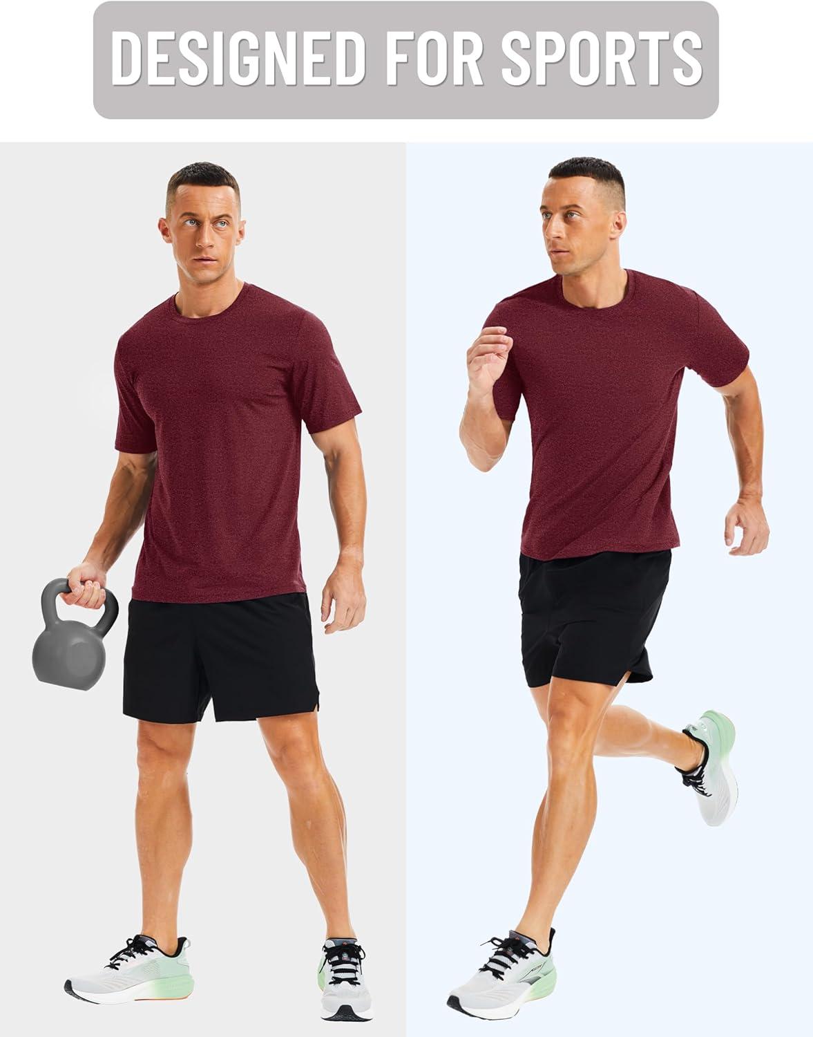 imageMAGCOMSEN Mens Dry Fit Workout Shirts Short Sleeve Tee Shirts Moisture Wicking Athletic Running Performence TshirtsWine