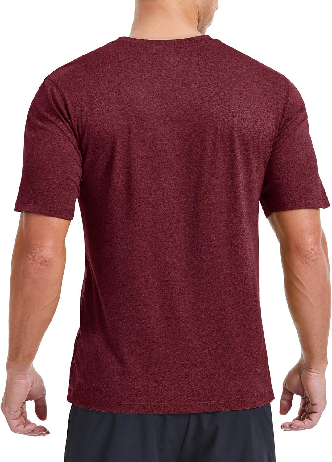 imageMAGCOMSEN Mens Dry Fit Workout Shirts Short Sleeve Tee Shirts Moisture Wicking Athletic Running Performence TshirtsWine