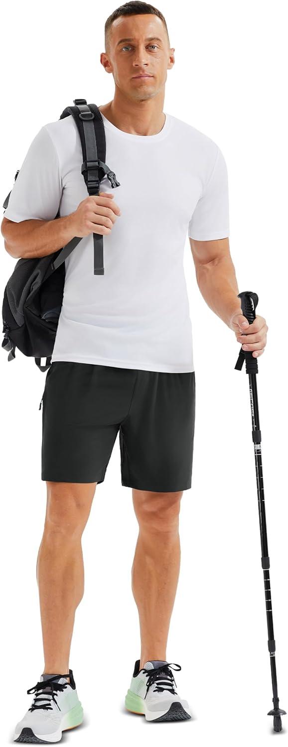 imageMAGCOMSEN Mens Hiking Shorts 7 Inch Quick Dry Lightweight Fishing Workout Athletic Water Resistant Shorts with Zipper PocketsBlack