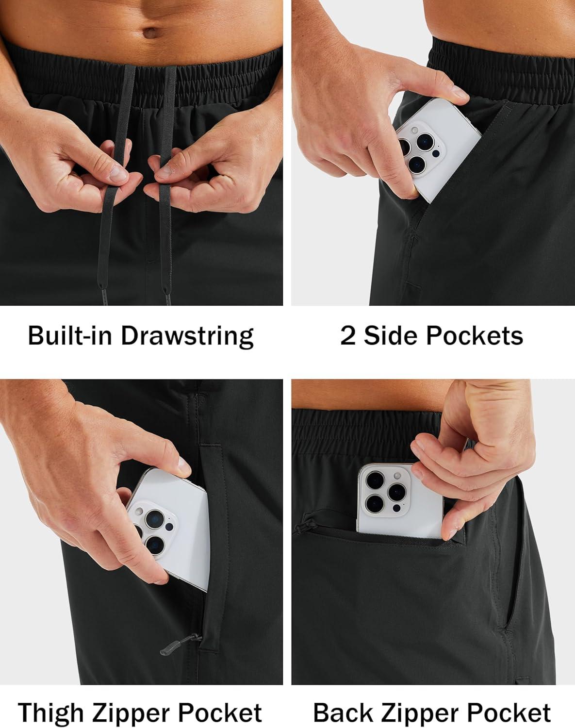 imageMAGCOMSEN Mens Hiking Shorts 7 Inch Quick Dry Lightweight Fishing Workout Athletic Water Resistant Shorts with Zipper PocketsBlack