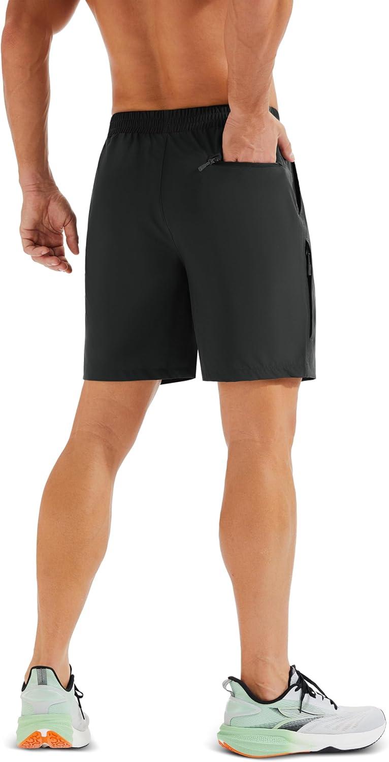 imageMAGCOMSEN Mens Hiking Shorts 7 Inch Quick Dry Lightweight Fishing Workout Athletic Water Resistant Shorts with Zipper PocketsBlack