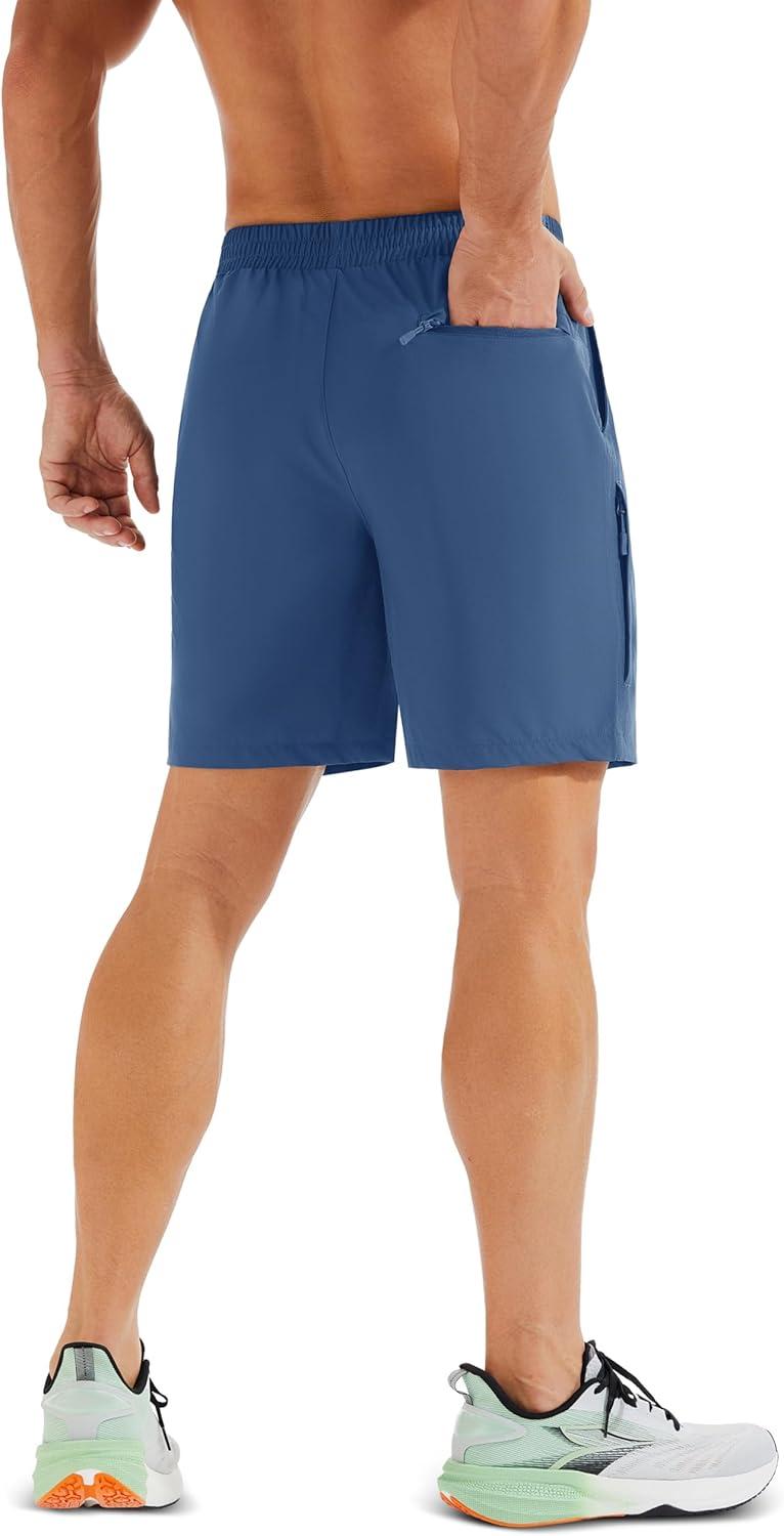 imageMAGCOMSEN Mens Hiking Shorts 7 Inch Quick Dry Lightweight Fishing Workout Athletic Water Resistant Shorts with Zipper PocketsBlue Grey