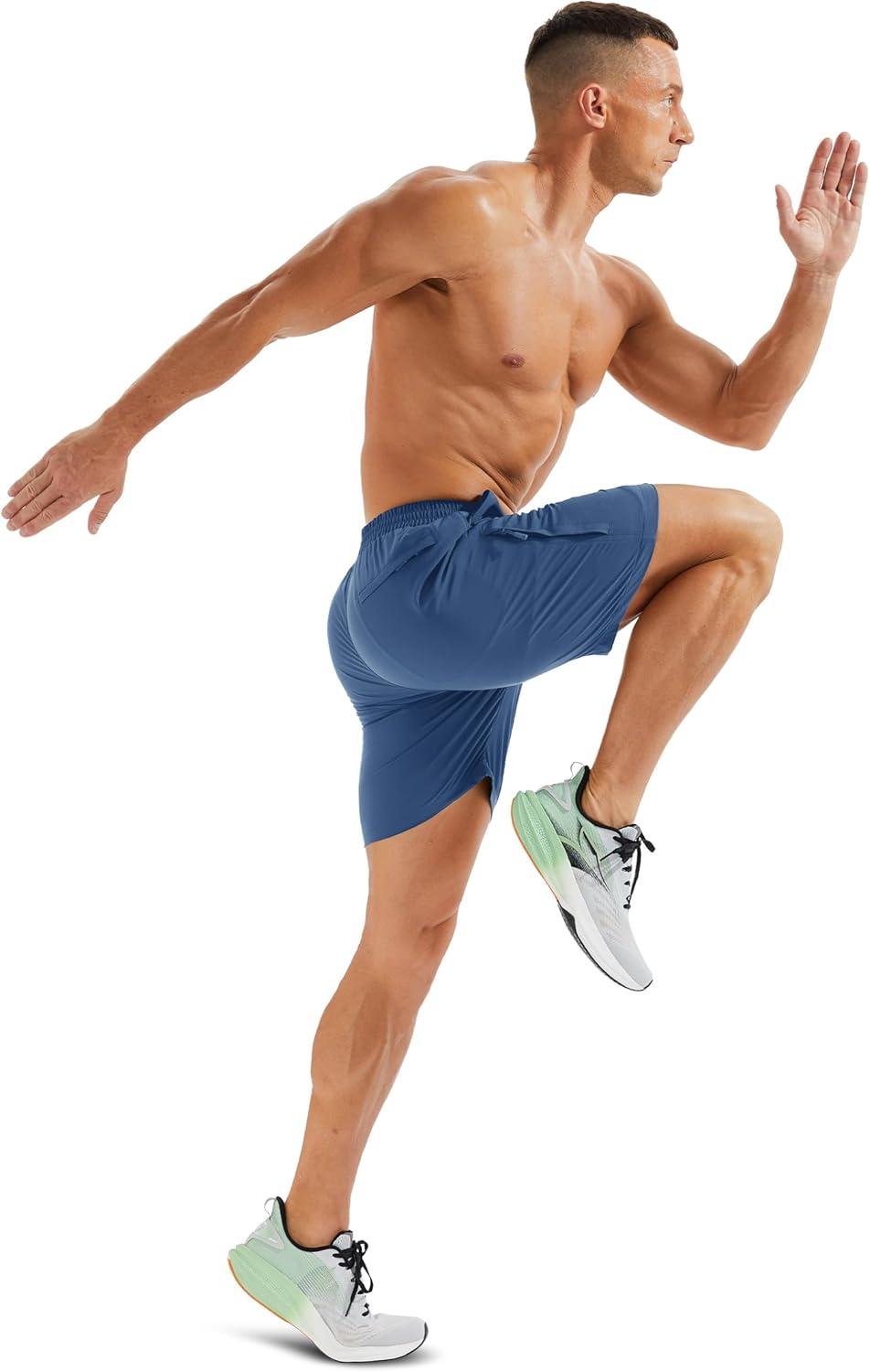 imageMAGCOMSEN Mens Hiking Shorts 7 Inch Quick Dry Lightweight Fishing Workout Athletic Water Resistant Shorts with Zipper PocketsBlue Grey