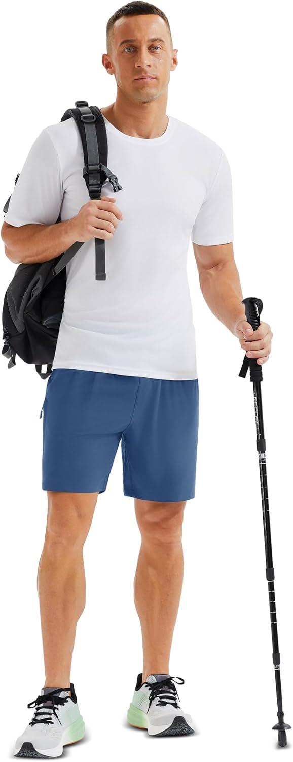 imageMAGCOMSEN Mens Hiking Shorts 7 Inch Quick Dry Lightweight Fishing Workout Athletic Water Resistant Shorts with Zipper PocketsBlue Grey