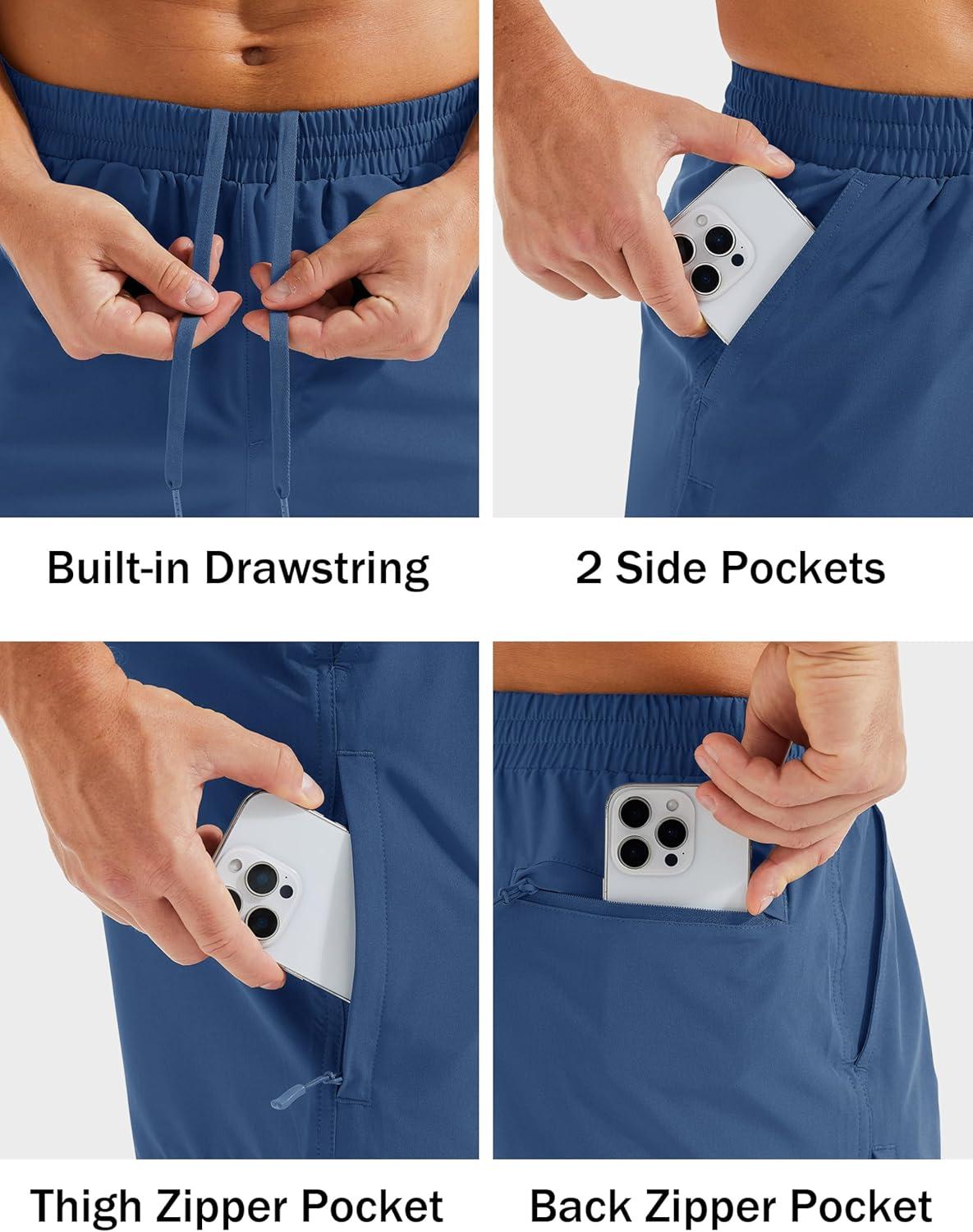 imageMAGCOMSEN Mens Hiking Shorts 7 Inch Quick Dry Lightweight Fishing Workout Athletic Water Resistant Shorts with Zipper PocketsBlue Grey