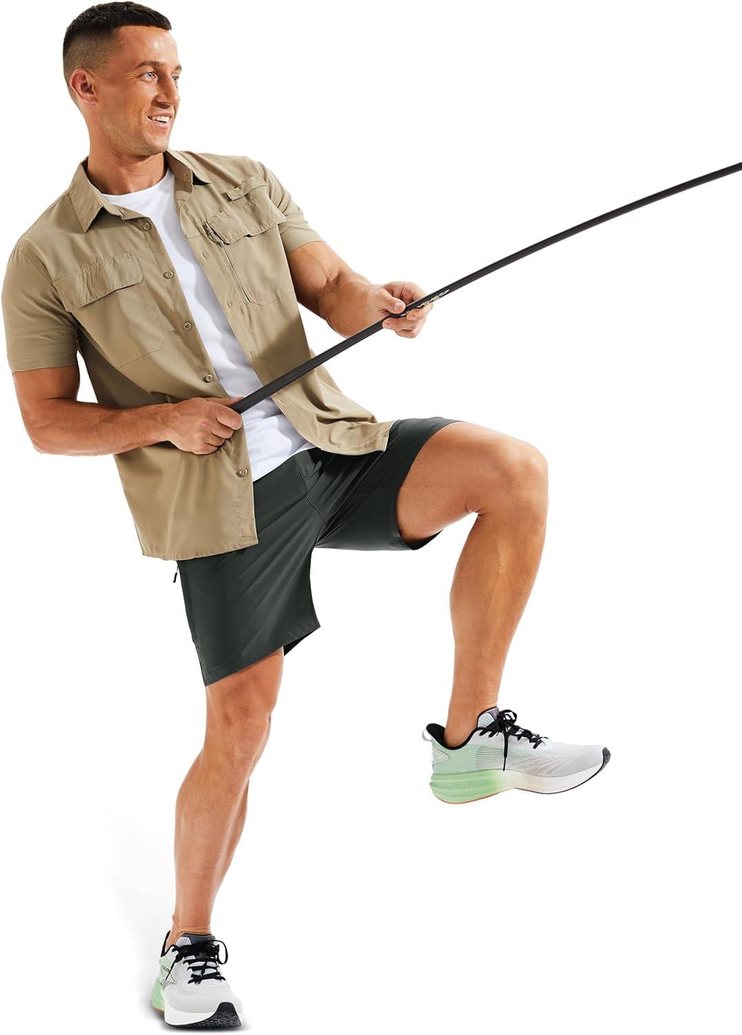 imageMAGCOMSEN Mens Hiking Shorts 7 Inch Quick Dry Lightweight Fishing Workout Athletic Water Resistant Shorts with Zipper PocketsDark Gray