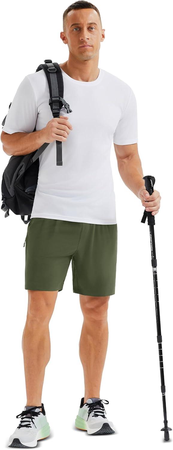 imageMAGCOMSEN Mens Hiking Shorts 7 Inch Quick Dry Lightweight Fishing Workout Athletic Water Resistant Shorts with Zipper PocketsGreen