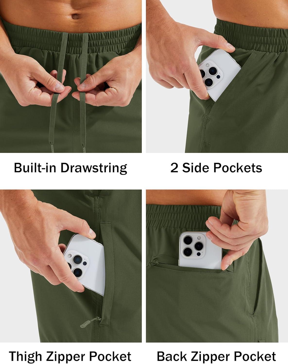 imageMAGCOMSEN Mens Hiking Shorts 7 Inch Quick Dry Lightweight Fishing Workout Athletic Water Resistant Shorts with Zipper PocketsGreen