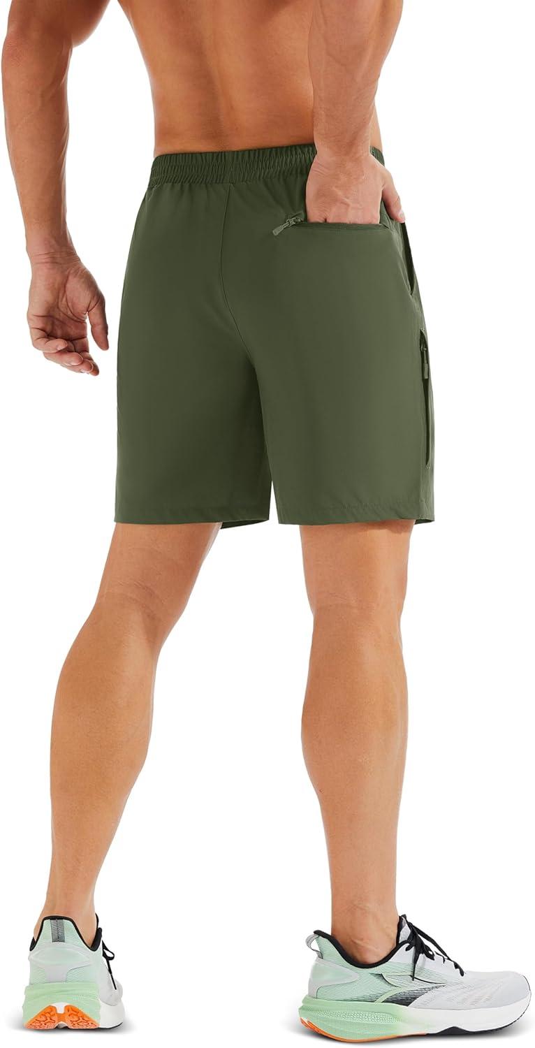 imageMAGCOMSEN Mens Hiking Shorts 7 Inch Quick Dry Lightweight Fishing Workout Athletic Water Resistant Shorts with Zipper PocketsGreen
