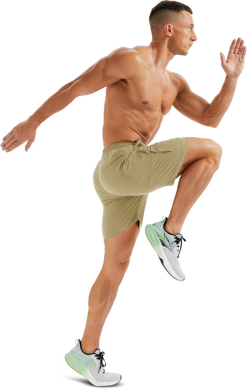 imageMAGCOMSEN Mens Hiking Shorts 7 Inch Quick Dry Lightweight Fishing Workout Athletic Water Resistant Shorts with Zipper PocketsKhaki