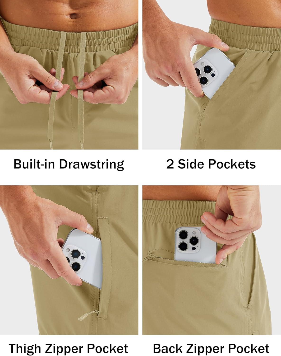 imageMAGCOMSEN Mens Hiking Shorts 7 Inch Quick Dry Lightweight Fishing Workout Athletic Water Resistant Shorts with Zipper PocketsKhaki